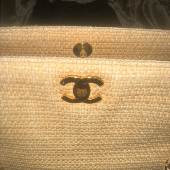 CHANEL bag coco mark tweed Chain wicker shoulder Classic Ltd Ed CC Tote straw - Picture 15 of 16